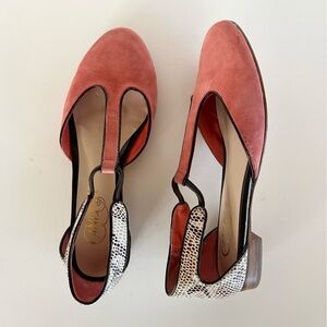 Andrea Candela Vintage Suede Leather Reptile Skinned D'Orsay Flats in Pink, 7